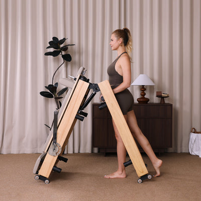 BR Oak Foldable Pilates Reformer – Studio-Level Foldable Reformer Latte Tone