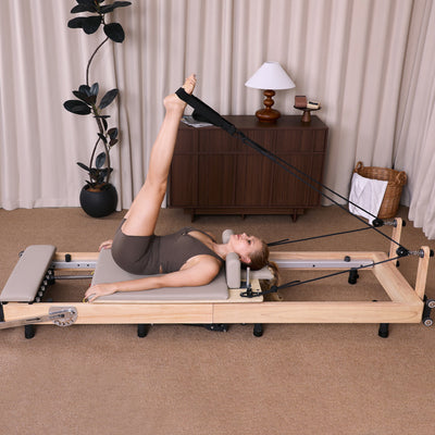 BR Oak Foldable Pilates Reformer – Studio-Level Foldable Reformer Latte Tone