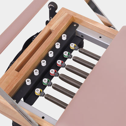 BR Oak Foldable Pilates Reformer – Studio-Level Foldable Reformer Pink